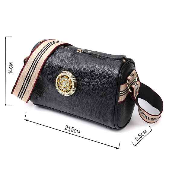 Женская сумка с украшением из натуральной кожи Vintage 22262 Черная Киев