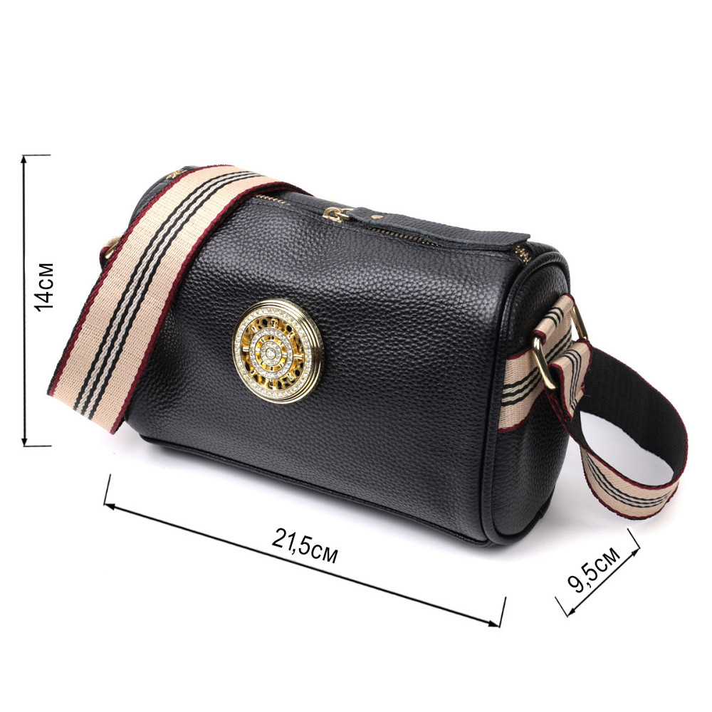 Женская сумка с украшением из натуральной кожи Vintage 22262 Черная Киев - изображение 3