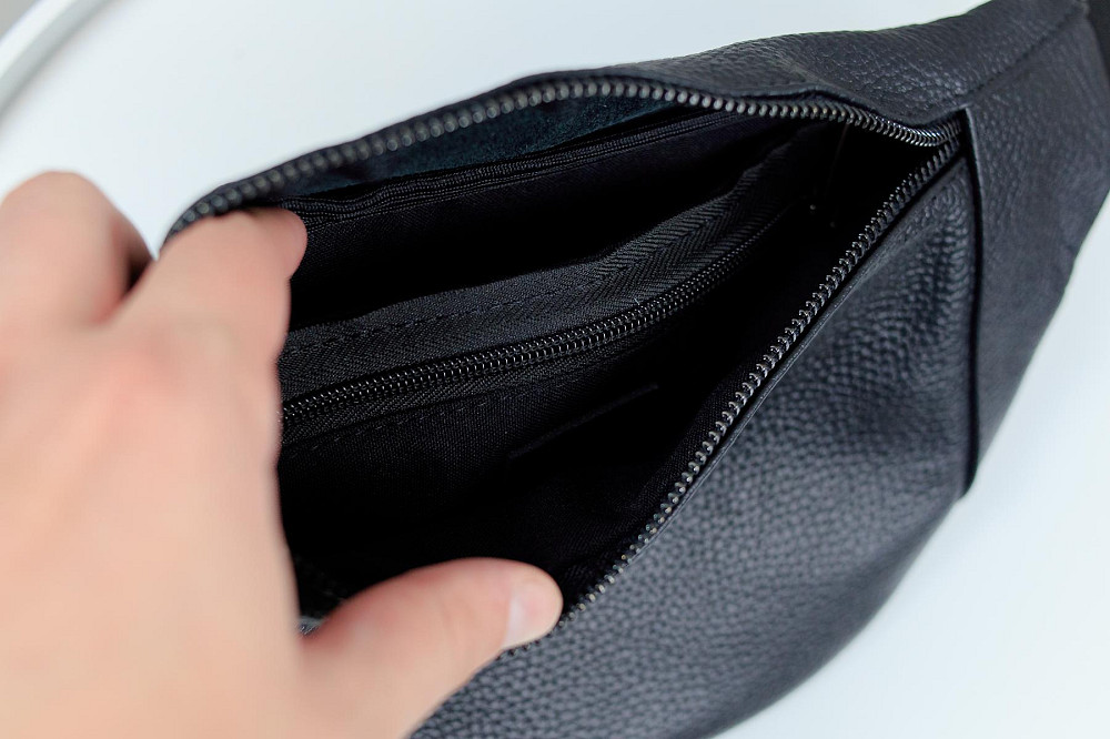 Бананка із натуральної шкіри, шкіряна сумка на пояс SKILL Lodka (Чорна) Суми - фото 9