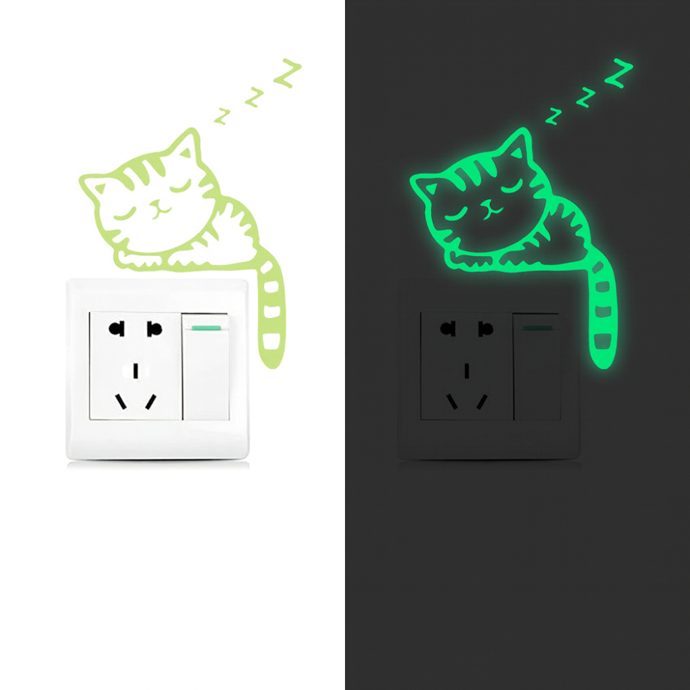 Фосфорна наклейка Кіт спить 10 на 13 см салатовий Київ - фото 2