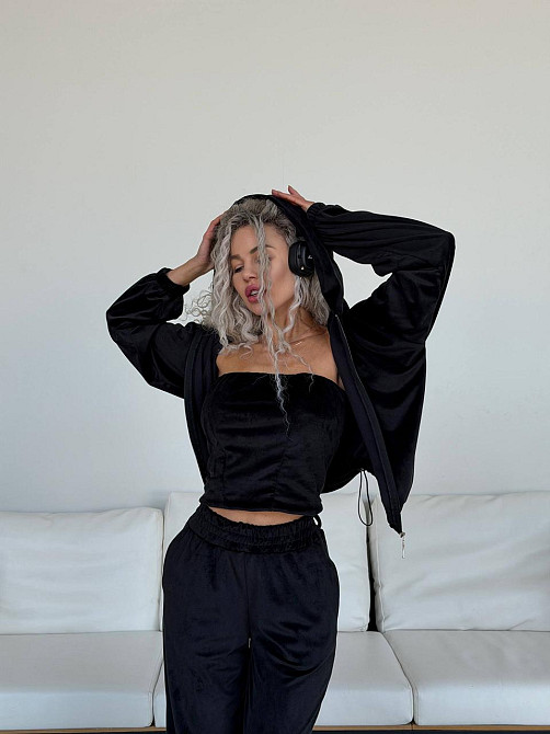 Жіночий велюровий комплект-трійка Чорний, 42/46 Харків - фото 4