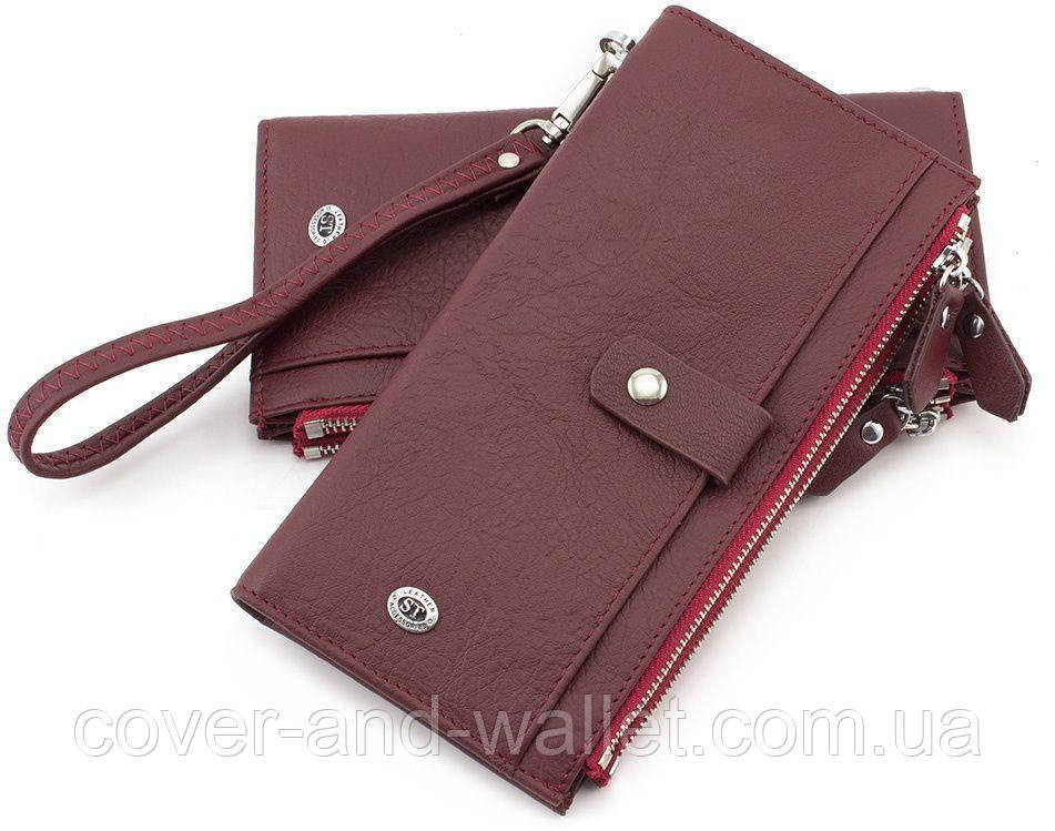 Стильний жіночий гаманець із ремінцем на руку та відділенням на блискавці бордового кольору ST Київ - фото 2