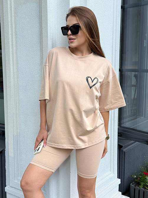 Футболка и велосипедки женские кулир Бежевый XL/2XL Харьков - изображение 6