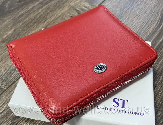 Компактный кожаный женский кошелек на молнии красного цвета ST Leather 390 Киев - изображение 1