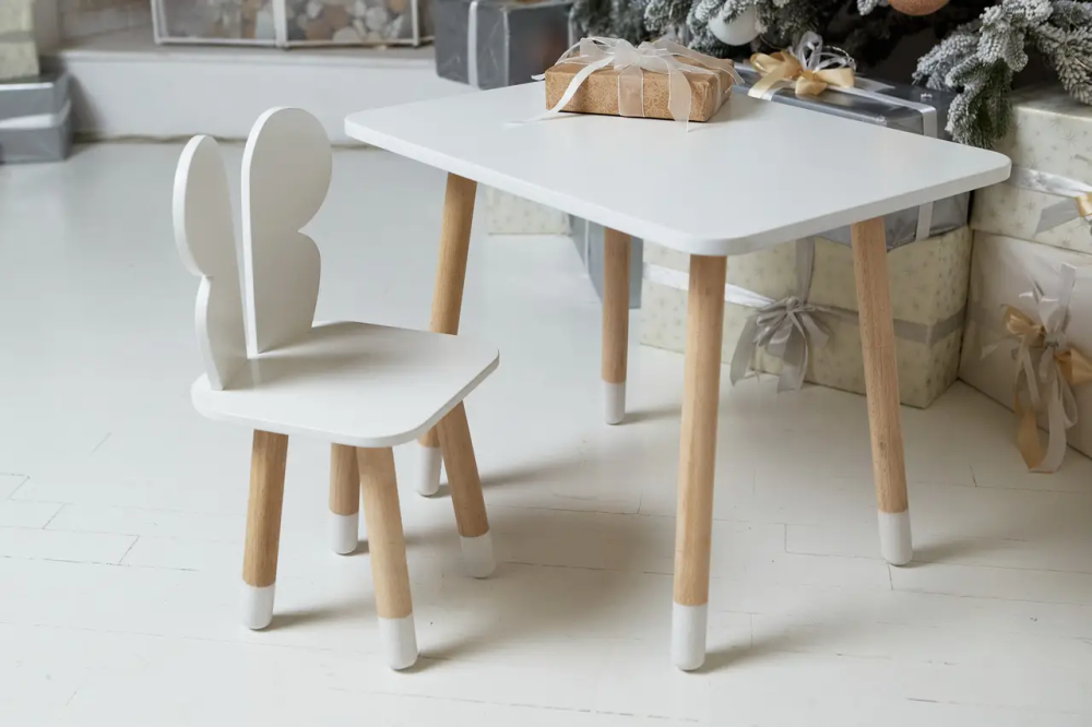 Дитячий прямокутний столик (Білий) та стільчик Метелик (Білий) Київ - фото 7