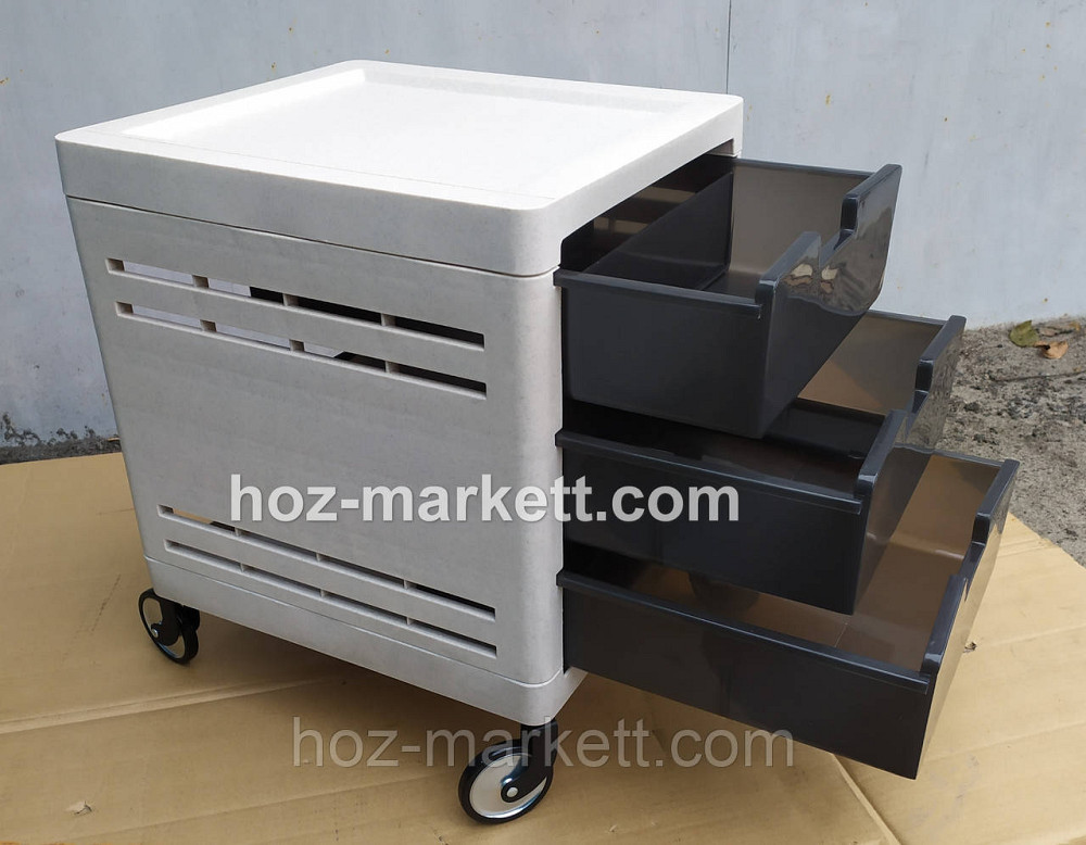 Комод пластиковый тумбочка на 3 ящика на колесах беж с коричневым Харьков - изображение 5