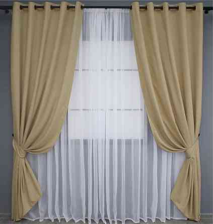 Комплект штор на люверсах VR-Textil Микровелюр SPARTA № 1192ш 150х270 см 2 шт Бежевый (37-0162) Киев