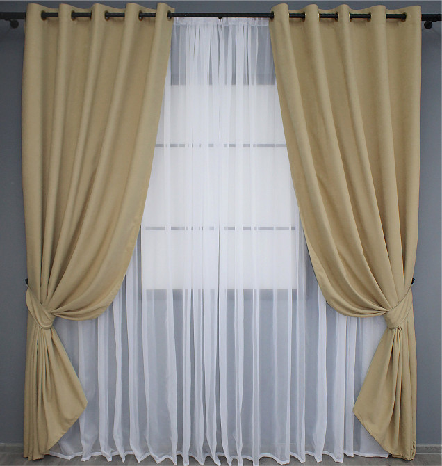 Комплект штор на люверсах VR-Textil Микровелюр SPARTA № 1192ш 150х270 см 2 шт Бежевый (37-0162) Киев - изображение 2