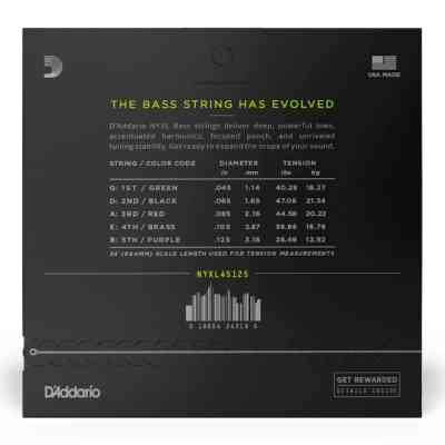 Струни для гітари D&apos;Addario NYXL Bass Light Top / Medium Bottom 5-String (45-125) (NYXL45125) Вінниця