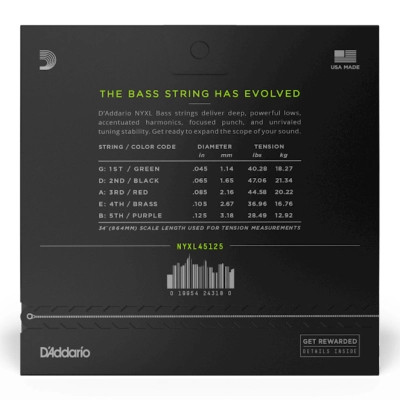 Струны для гитары D'Addario NYXL Bass Light Top / Medium Bottom 5-String (45-125) (NYXL45125) Винница - изображение 3