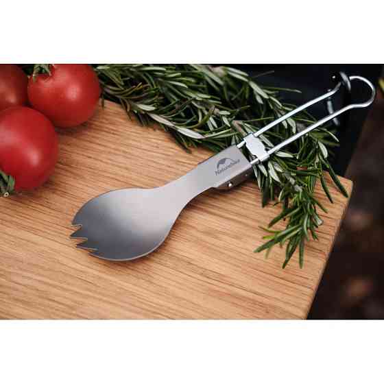 Ложко-вилка титановая складная Naturehike NH19C001-J серая с мешочком Ровно