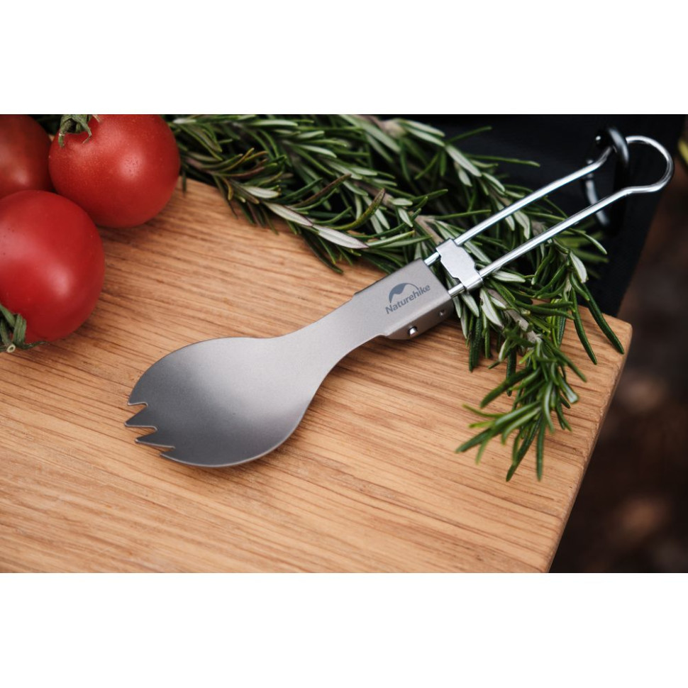 Ложко-вилка титановая складная Naturehike NH19C001-J серая с мешочком Ровно - изображение 2
