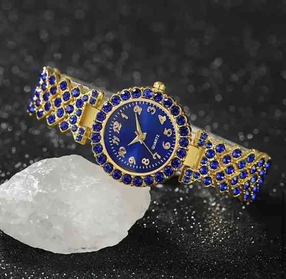 Подарочный набор для женщин Сердце наручные часы кольцо ожерелье браслет и серьги синий Киев