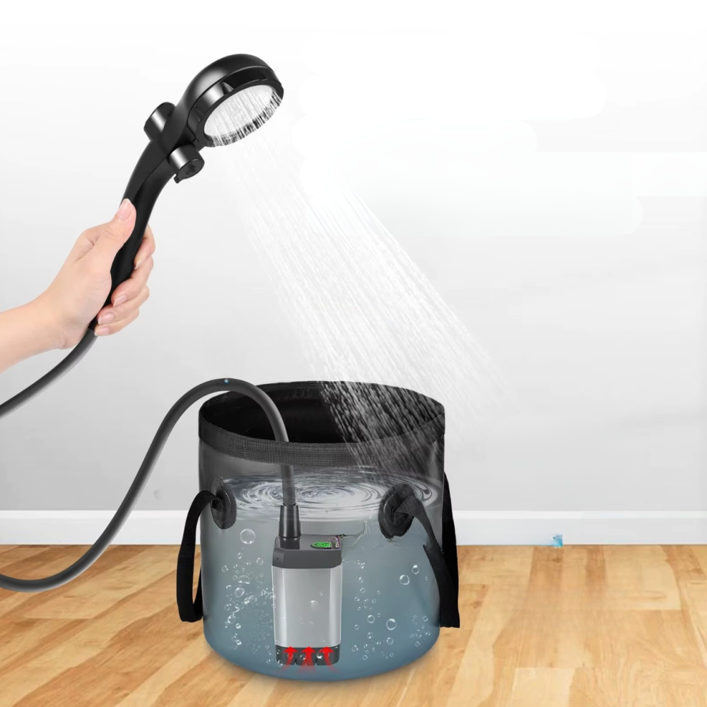 Душ туристический портативный 3в1 с палаткой: аккумуляторный кемпинговый мобильный душ + ведро для кемпинга и походов черный Каменец-Подольский - изображение 6