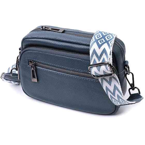 Оригинальная женская сумка с накладным карманом из натуральной кожи Vintage 22641 Синяя Киев