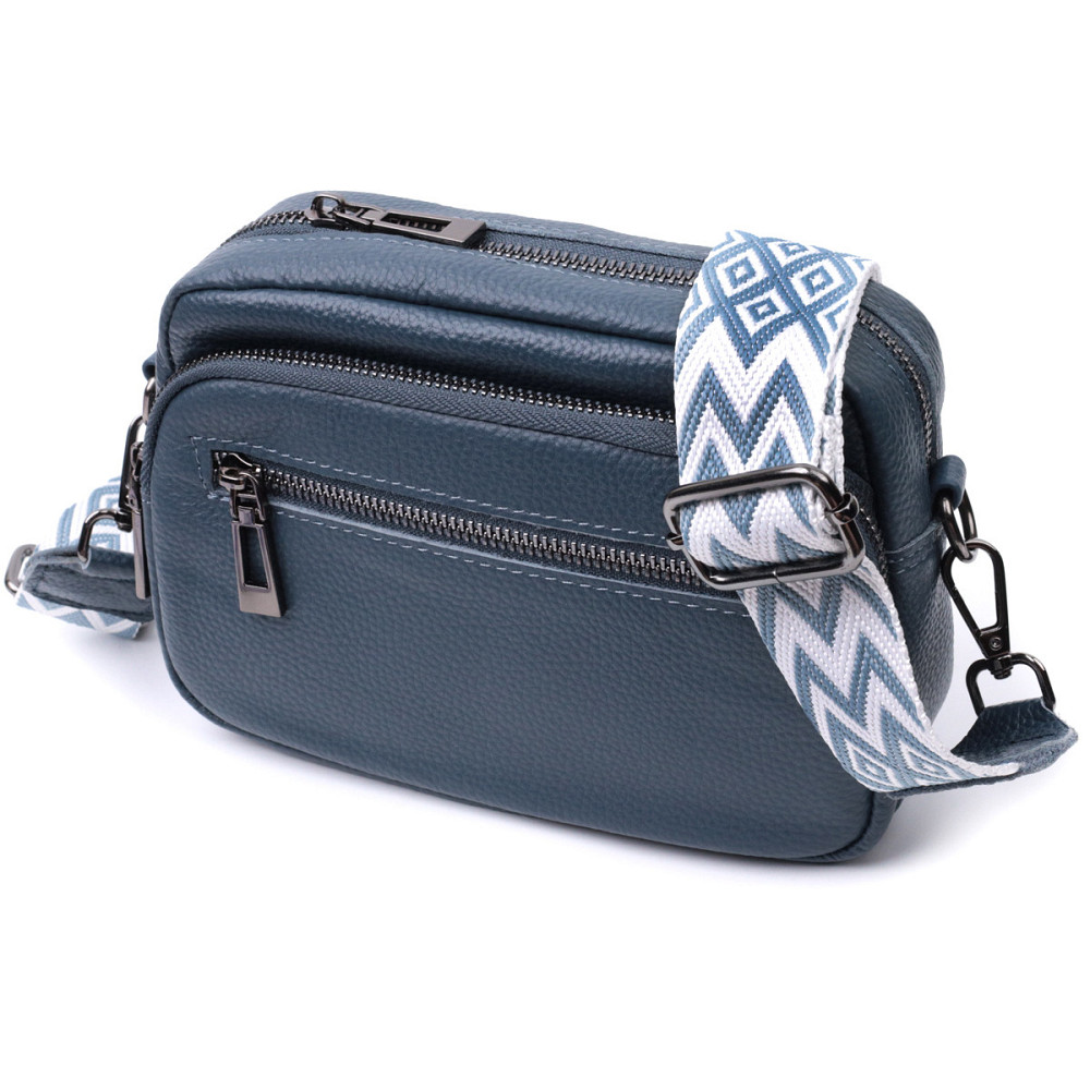 Оригінальна сумка жіноча з накладною кишенею з натуральної шкіри Vintage 22641 Синя Київ - фото 1