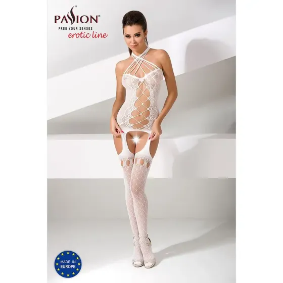 Бодістокінг Passion BS056 white, комбінезон, імітація панчох Львів