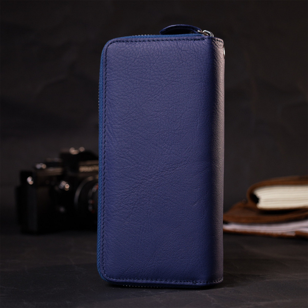 Вместительный женский кошелек-клатч с двумя отделениями на молниях ST Leather 19431 Синий Киев - изображение 9