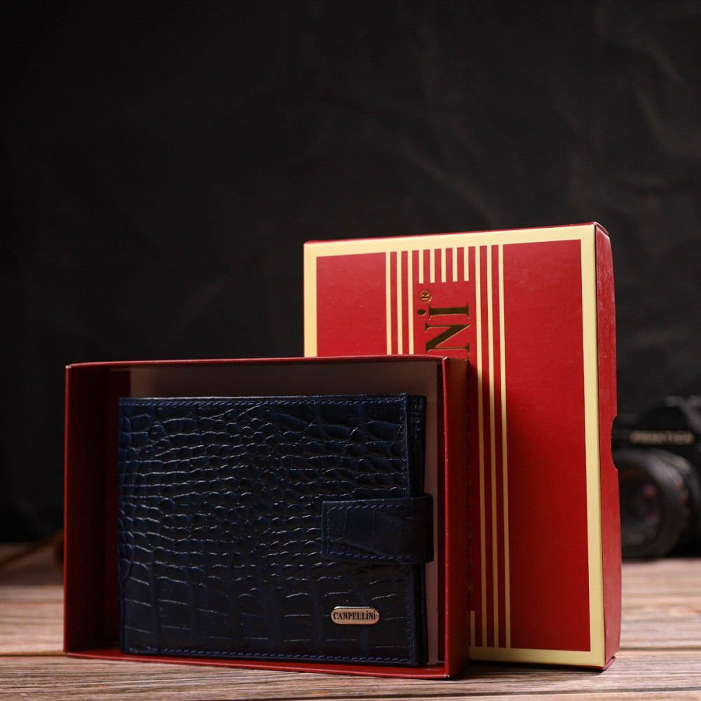 Вместительное горизонтальное портмоне для мужчин из натуральной кожи с тиснением под крокодила (CANPELLINI) Киев - изображение 4