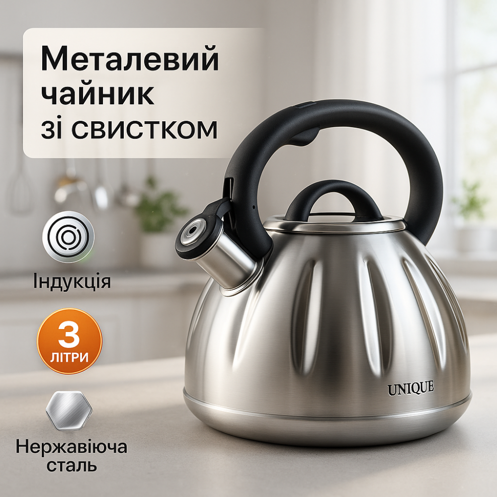 Чайник для приготування напоїв зі свистком Unique UN-5303 3 л, Чайник зі свистком для електричної плити WF-89 Львів - фото 11