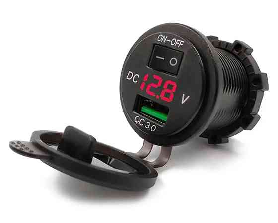 Гніздо прикурювача P10R USB QC 3,0 + вольтметр з кнопкою ON/OFF врізне з кришкою та червоною підсвіткою 12/24V Харків