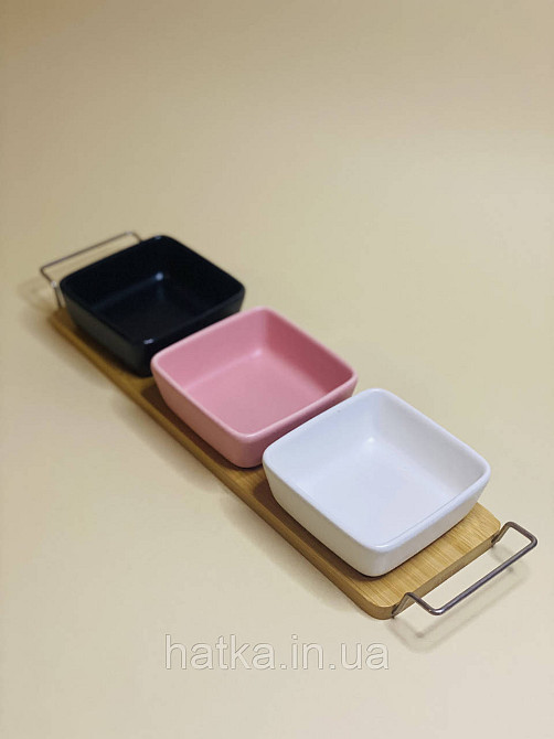 Менажниці на бамбуковій підставці Colored 4пр/наб 35*9см Київ - фото 4