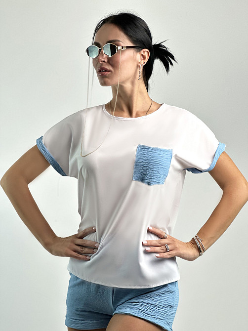 Стильний костюм з шортами "Florence" оптом | Розпродаж моделі Блакитний, 42 Київ - фото 2