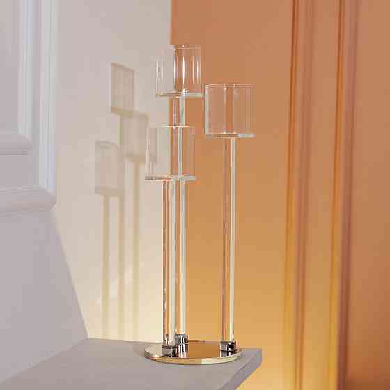 Підсвічник скляний на 3 свічки 12×37.5 см підсвічник декоративний прозорий на ніжці HP-4-13 Київ