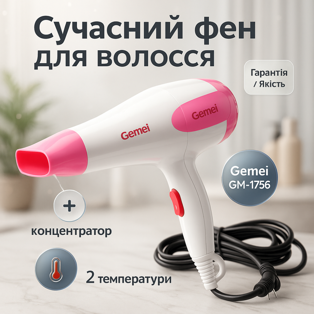 Фен с регулятором мощности и температуры Gemei, Женский фен для волос Хороший для дома FG-91 Львов - изображение 16