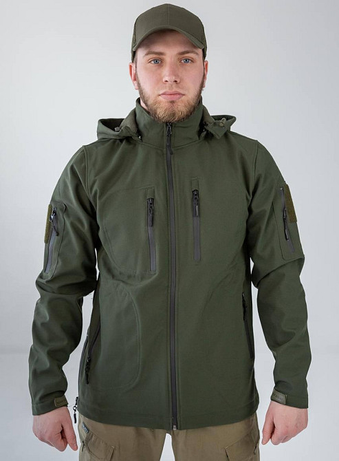 Мужская тактическая демисезонная куртка Soft Shell с капюшоном (Оливковый) 3XL Киев - изображение 4