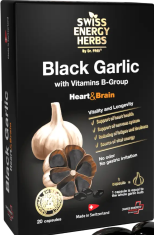 Чорний часник Swiss Energy Herbs BLACK GARLIC with Vitamins B-Group 20 капс Київ - фото 1