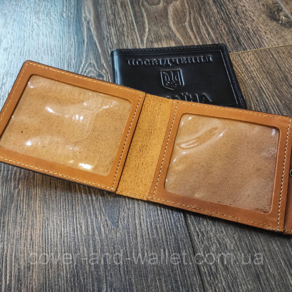 Горизонтальна шкіряна обкладинка на посвідчення України жовтого кольору Puos Київ - фото 8