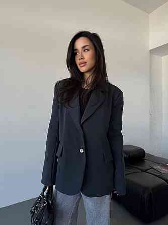 Жіночий класичний оверсайз піджак на підкладці костюмка Графіт, 46/48 Одеса