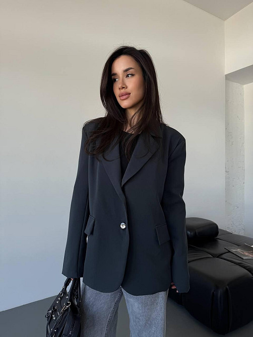 Жіночий класичний оверсайз піджак на підкладці костюмка Графіт, 46/48 Одеса - фото 3