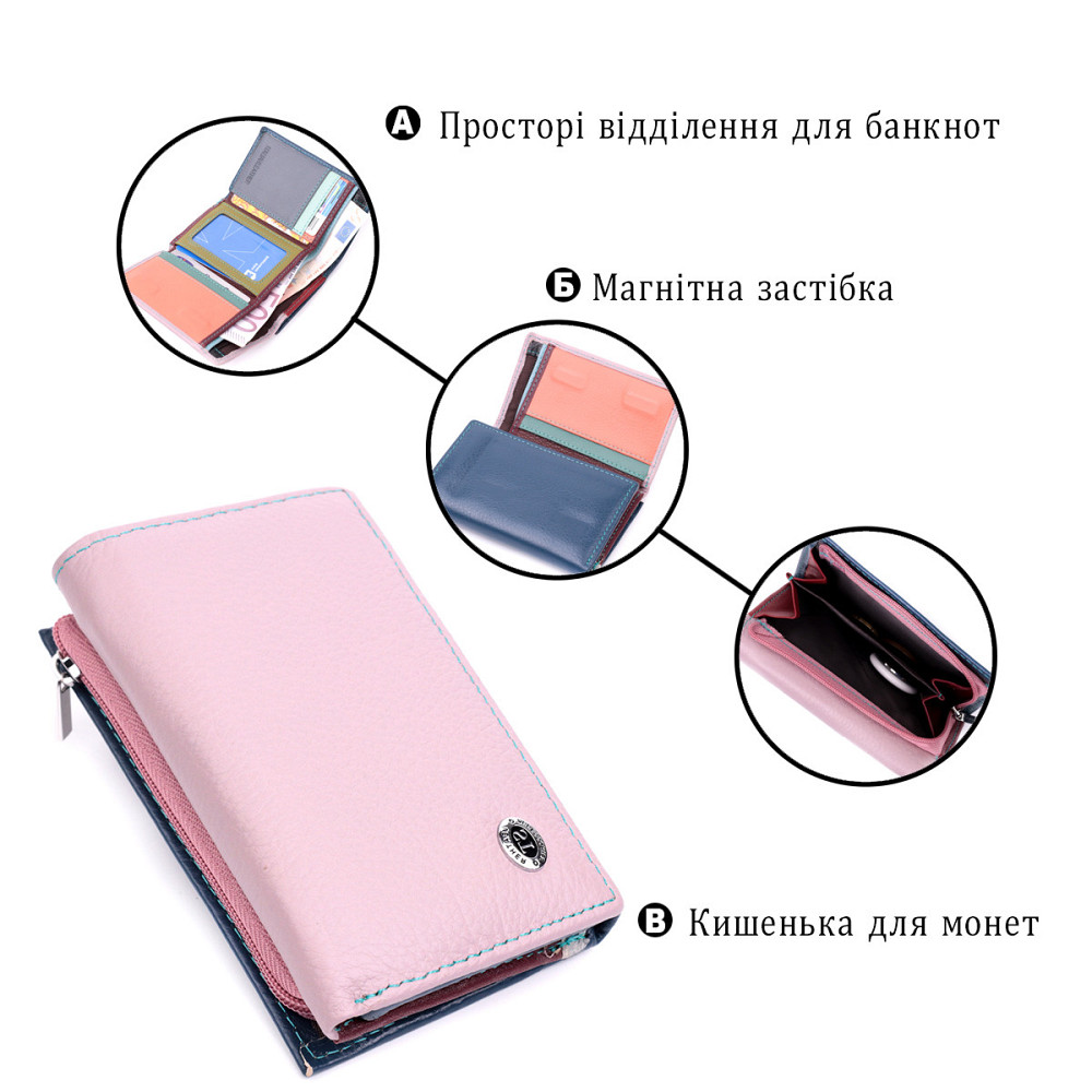 Элегантный женский кошелек из качественной натуральной кожи ST Leather 19462 Разноцветный Киев - изображение 7