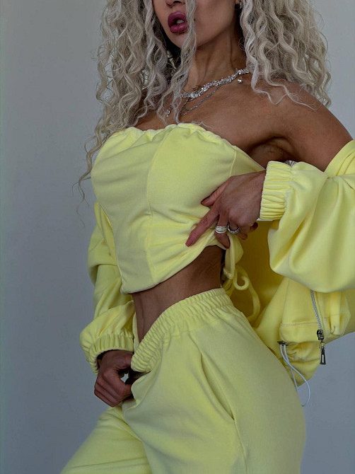 Жіночий велюровий костюм-трійка: кофта корсет і штани Лимонний, 48/52 Одеса - фото 8