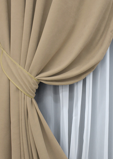 Комплект готовых штор VR-Textil Микровелюр Petek YL № 1800ш Бежевый 150х295 см 2 шт (33-0774) Киев - изображение 5