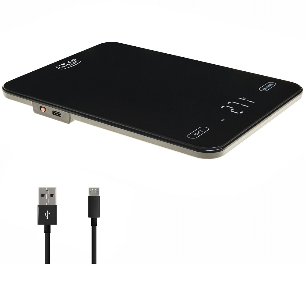 Ваги кухонні Adler AD 3177 black електронні/ 10кг/ г; мл, унція/ USB type C/ автовимкнення/ скло Вінниця - фото 3