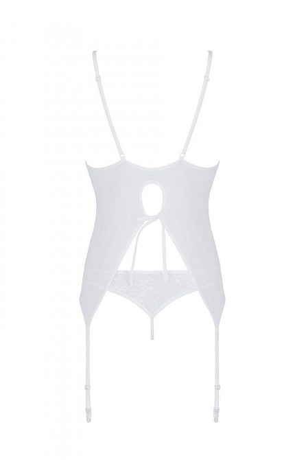 Корсет із пажами, трусики з ажурним декором та відкритим кроком Passion URSULA CORSET L/XL, white Sex Aura Київ - фото 4