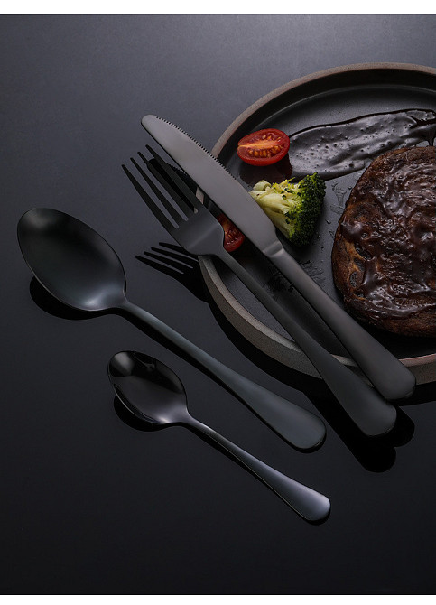 Набор черных столовых приборов 24 шт х 6 персон Нержавеющая сталь Черные Подарочный Кейс Кременчуг - изображение 5