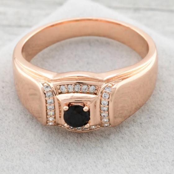 Печатка Xuping 11596 черные фианиты, позолота РО, ширина11 мм, размер 20, вес 5,0 г, мужская Киев