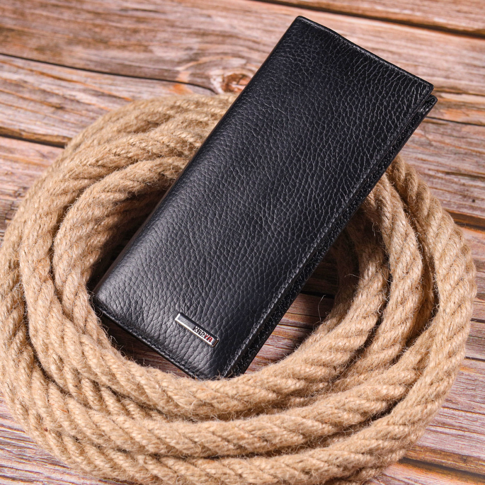 Вертикальний чоловічий гаманець із натуральної зернистої шкіри KARYA 21436 Чорний Київ - фото 9