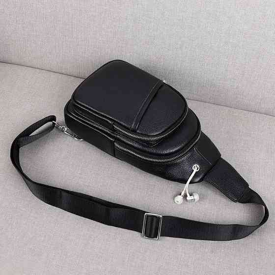 Рюкзак-слинг через плечо Tiding Bag (17 х 32 х 8 см) из натуральной кожи Черный Киев