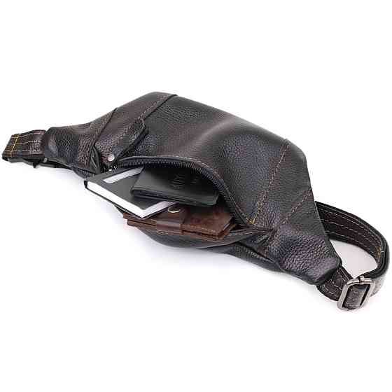 Приваблива сумка-бананка для чоловіків з натуральної шкіри зернистої Чорний (SHVIGEL) Київ