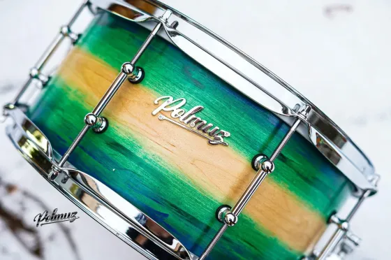 Ударна установка  Polmuz model 1 Maple 13x6,5 Snare - Artist Green to natural fade witch blue stripes Київ