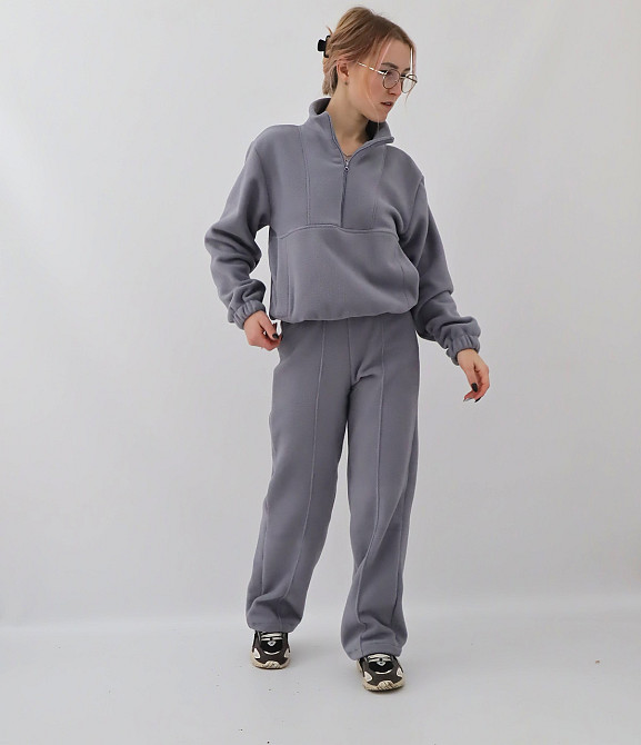 Жіночий теплий костюм (толстовка + штани палаццо) Сіро-блакитний 50 Кам'янець-Подільський - фото 1