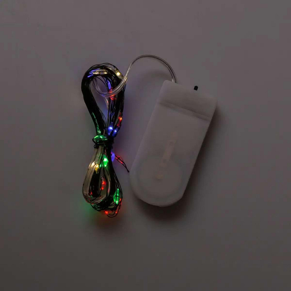 Светодиодная гирлянда Роса 3 метра на батарейках 30 led нить на зеленом проводе мультиколор 30L3MGML Киев - изображение 6