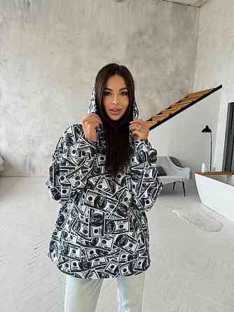 Женская стильная оверсайз худи с долларами трехнитка на флисе Одесса