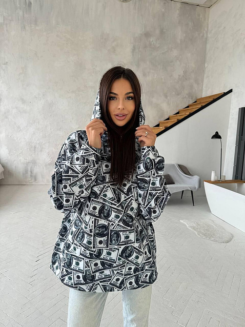 Женская стильная оверсайз худи с долларами трехнитка на флисе Одесса - изображение 3