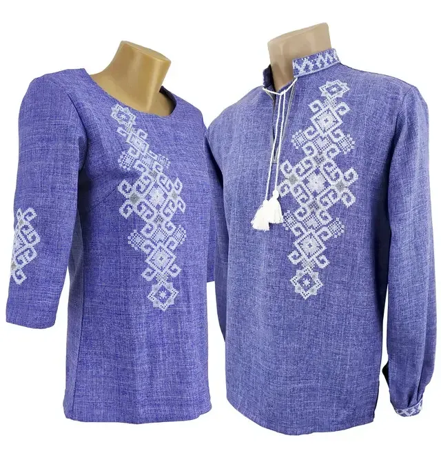 Вышитая женская блуза в цвете джинс с орнаментом на рукавах Киев - изображение 3